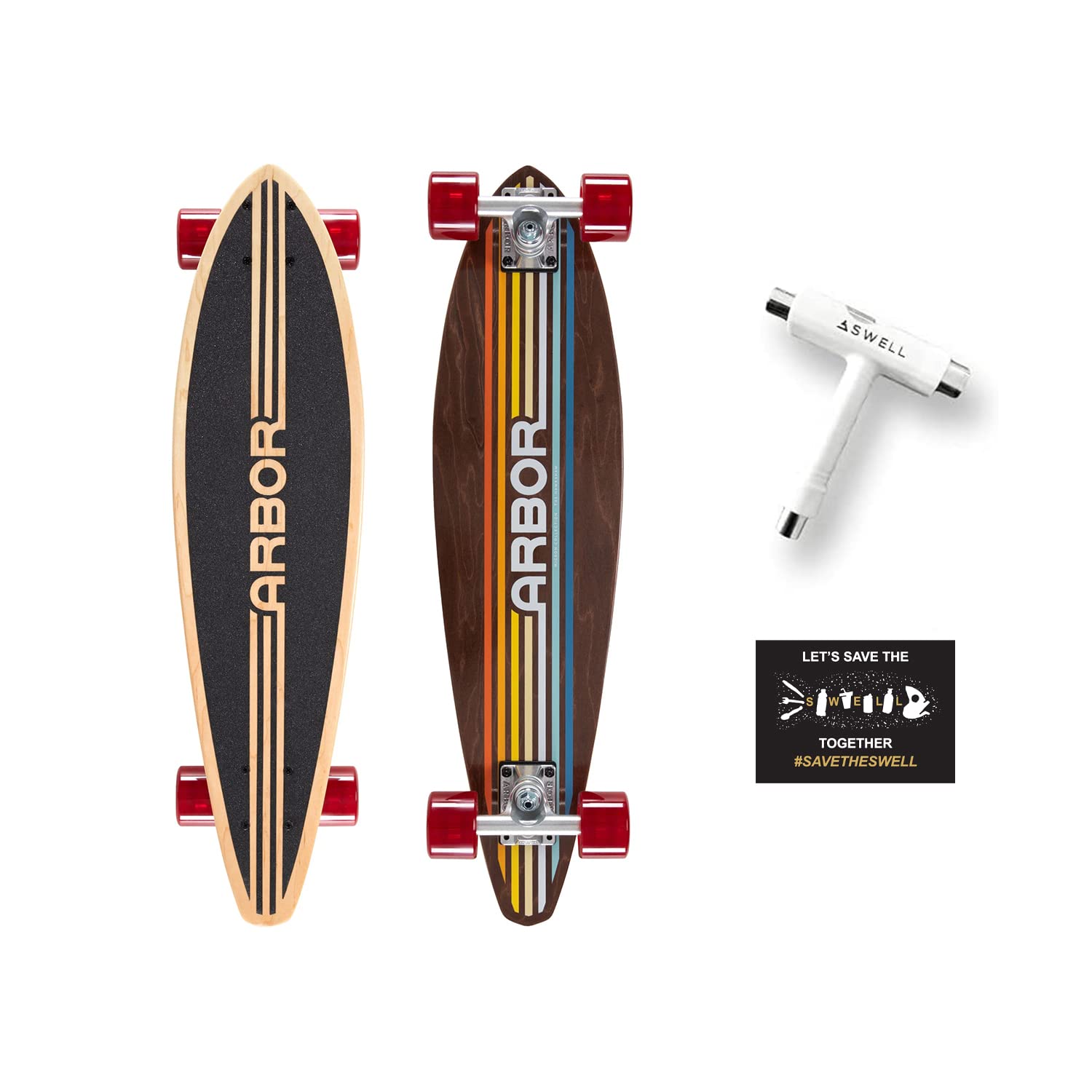 Arbor Skateboards Micron Collection Longboard Skateboard Complete Cruiser Plus Swell Skate Tool and Swell Sticker. Commuting, Cruising, and Carving. Kids and Adults.