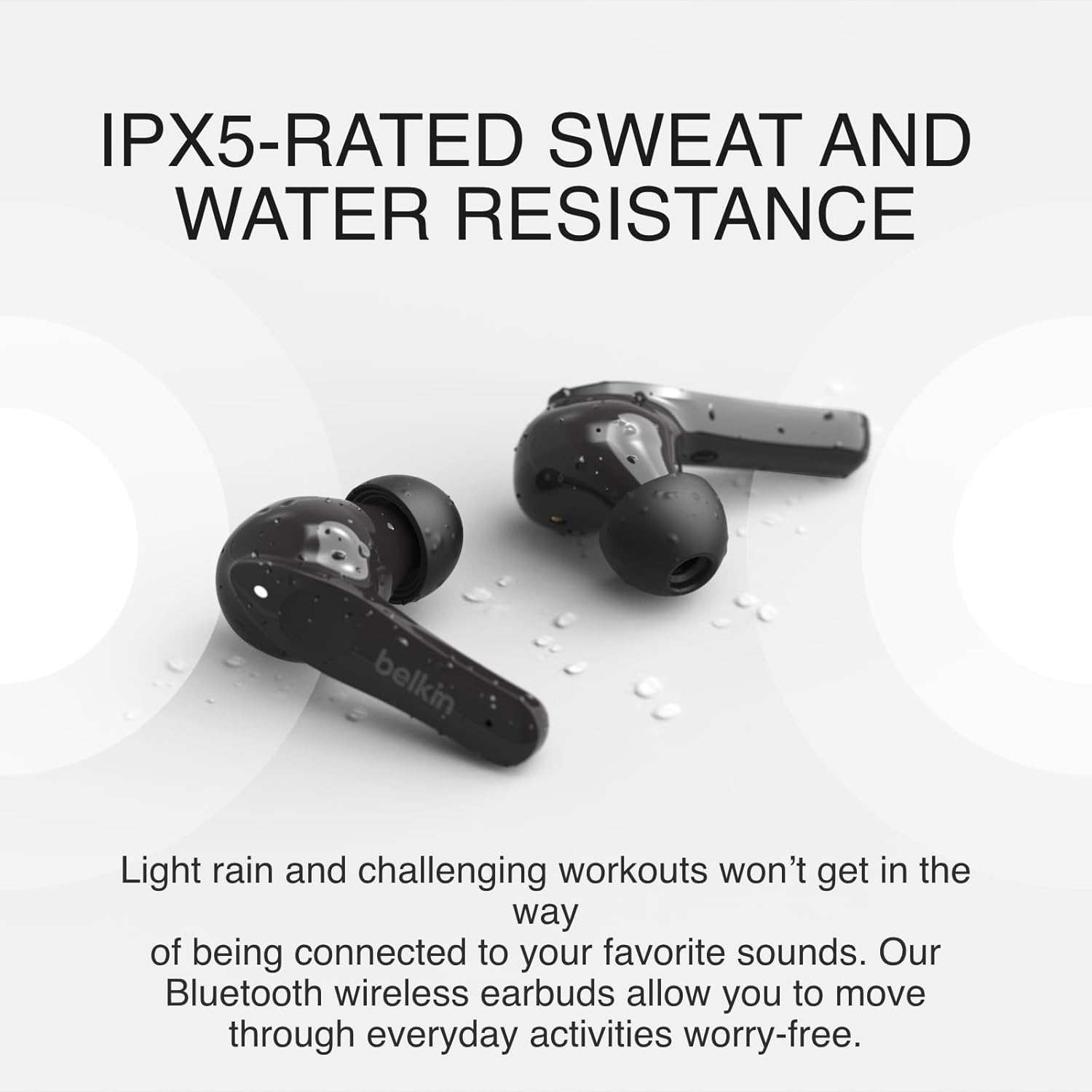 Belkin Wireless Earbuds, SOUNDFORM Move True Wireless Bluetooth Earphones with Touch Controls, IPX5 Certified, Sweat and Water Resistant with Deep Bass for iPhone, Galaxy, and More - Black