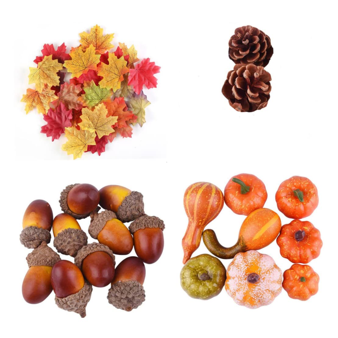 CNAFGBGG Halloween Artificial Pumpkins Decoration Set 50PCS/Set Mini Pumpkins Pine Cones Maple Leaves Acorns Assorted for Fall Thanksgiving Home Table Decor ..