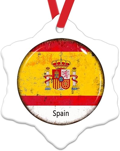 Miniatura 8 de WoGuangis Adorno de regalo de viajero del mundo para árbol de Navidad, bandera de España, adornos de Navidad de cerámica para árbol de Navidad, 3