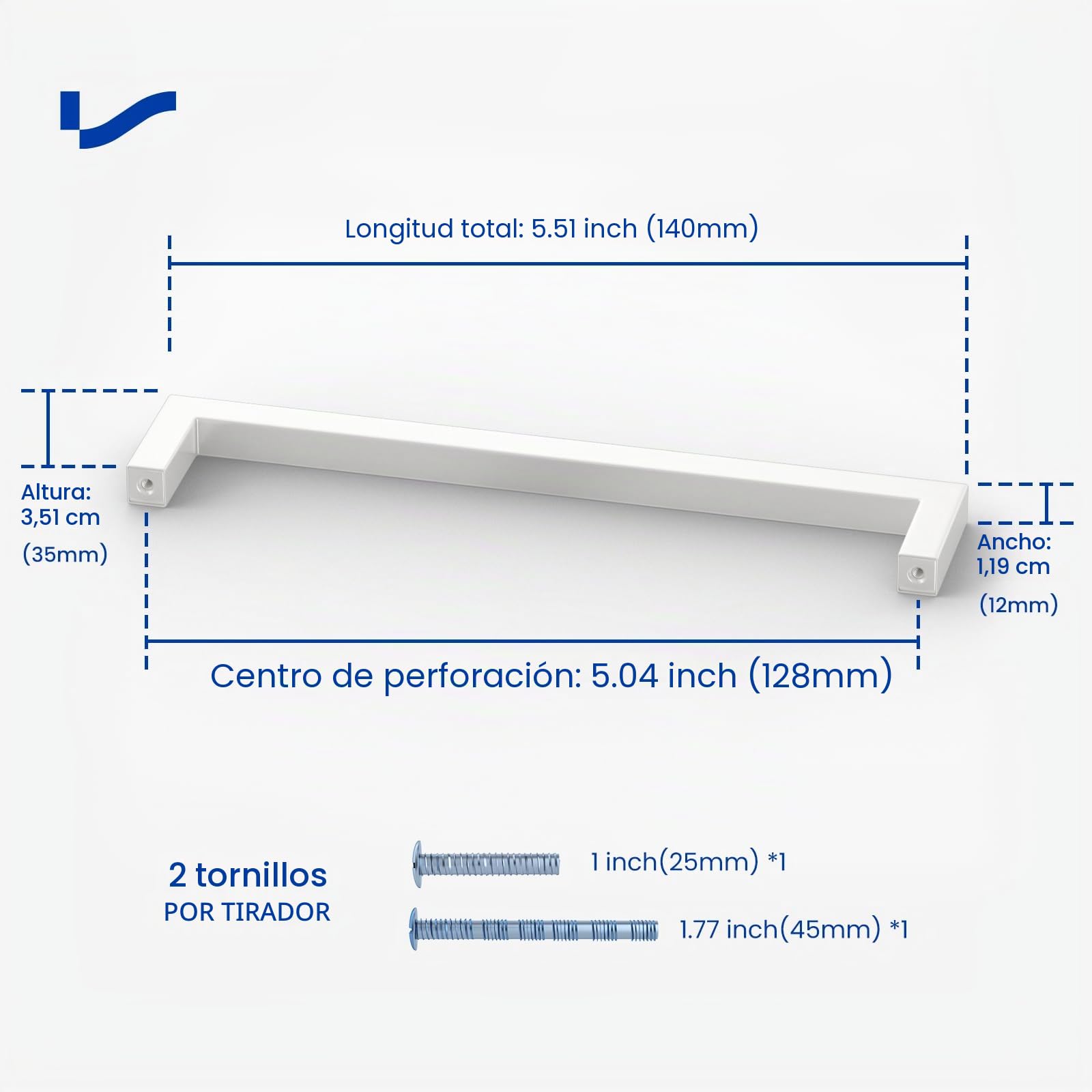 LONTAN 5 piezas Tiradores de Cocina 128mm de Distancia de Blanco Acero Inoxidable Blanco Manija de Cajón de Estilo Moderno con Tornillos para Armarios y Cajones