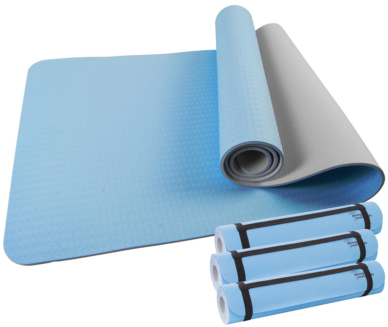 newgen medicals Yoga-Übungsmatten: 4er-Set doppelseitige TPE-Yoga- & Gymnastikmatten, Tragegurt, 183x61cm (Fitnessmatten doppelseitig, Yogamatte TPE rutschfest)