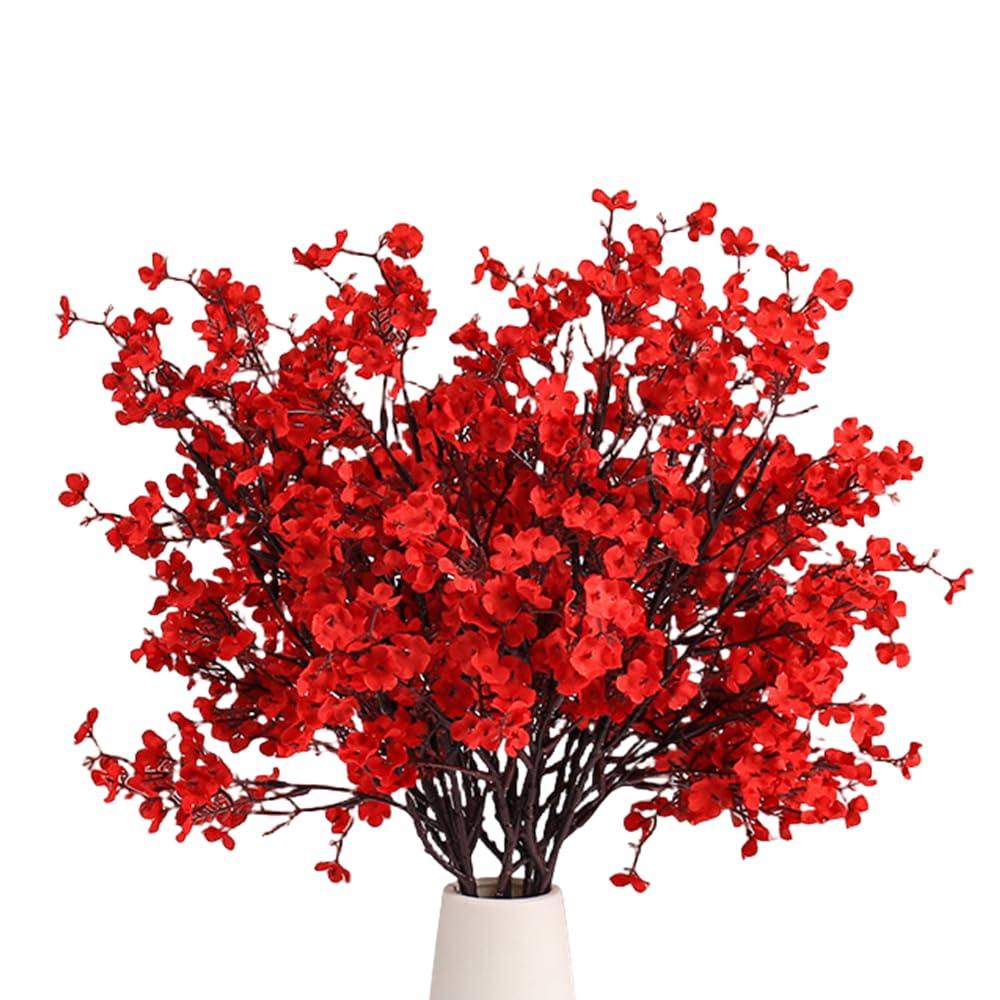 DODXIAOBEUL 8 Pcs Faux Flowers for Vase 19.7'' Babys Breath Artificial Flowers Long Stem Fake Silk Flowers Faux Baby Breath Flowers Bouquet for Home Wedding Party Decoration,Red