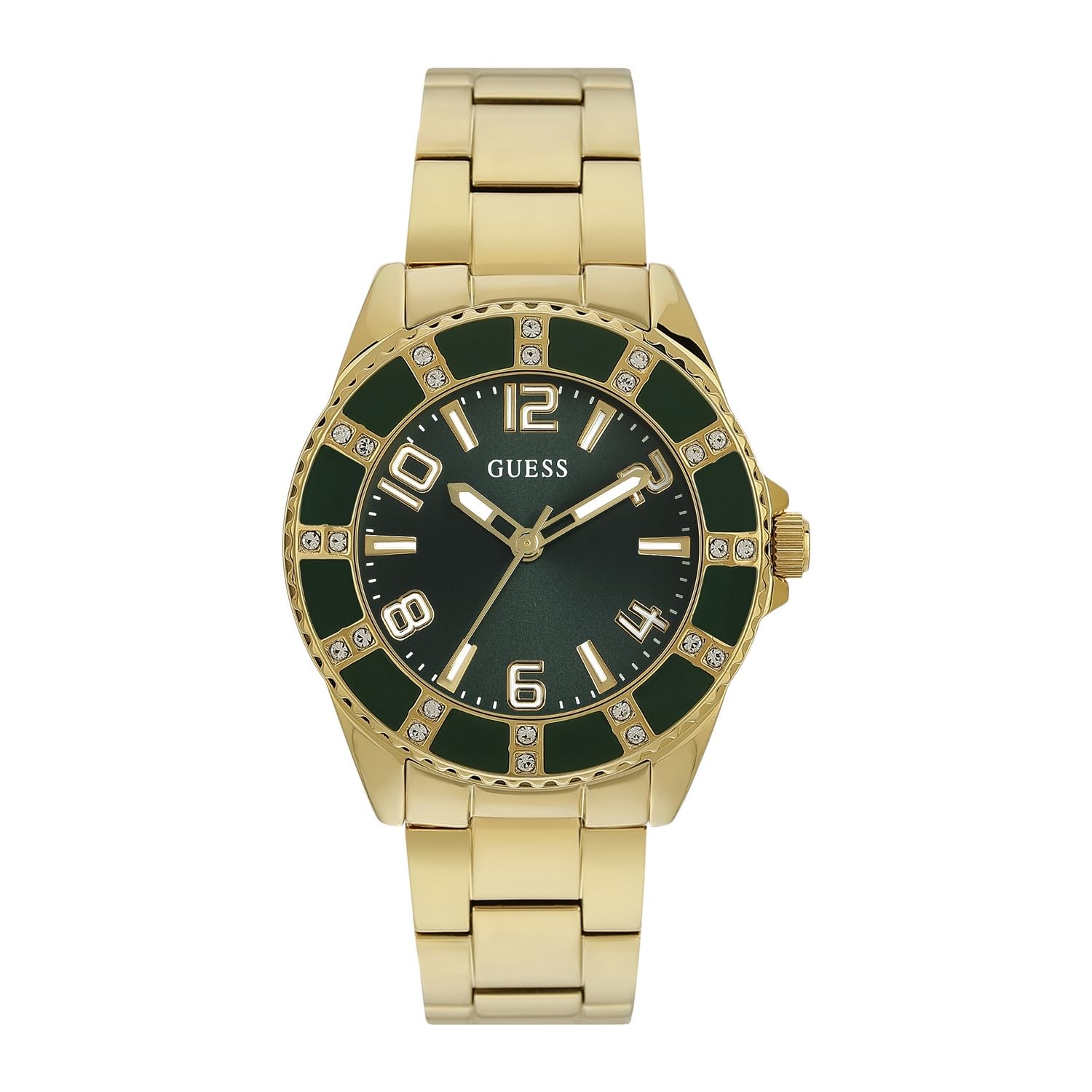 See full amazon price history chart for GUESS Stainless Steel Analog Green Dial Womens Watch-U1391L3M, Band_Gold GUESS Stainless Steel Analog Green Dial Womens Watch-U1391L3M, Band_Gold (B0D8YNVRTS) Amazon Price History, Amazon Price Tracker