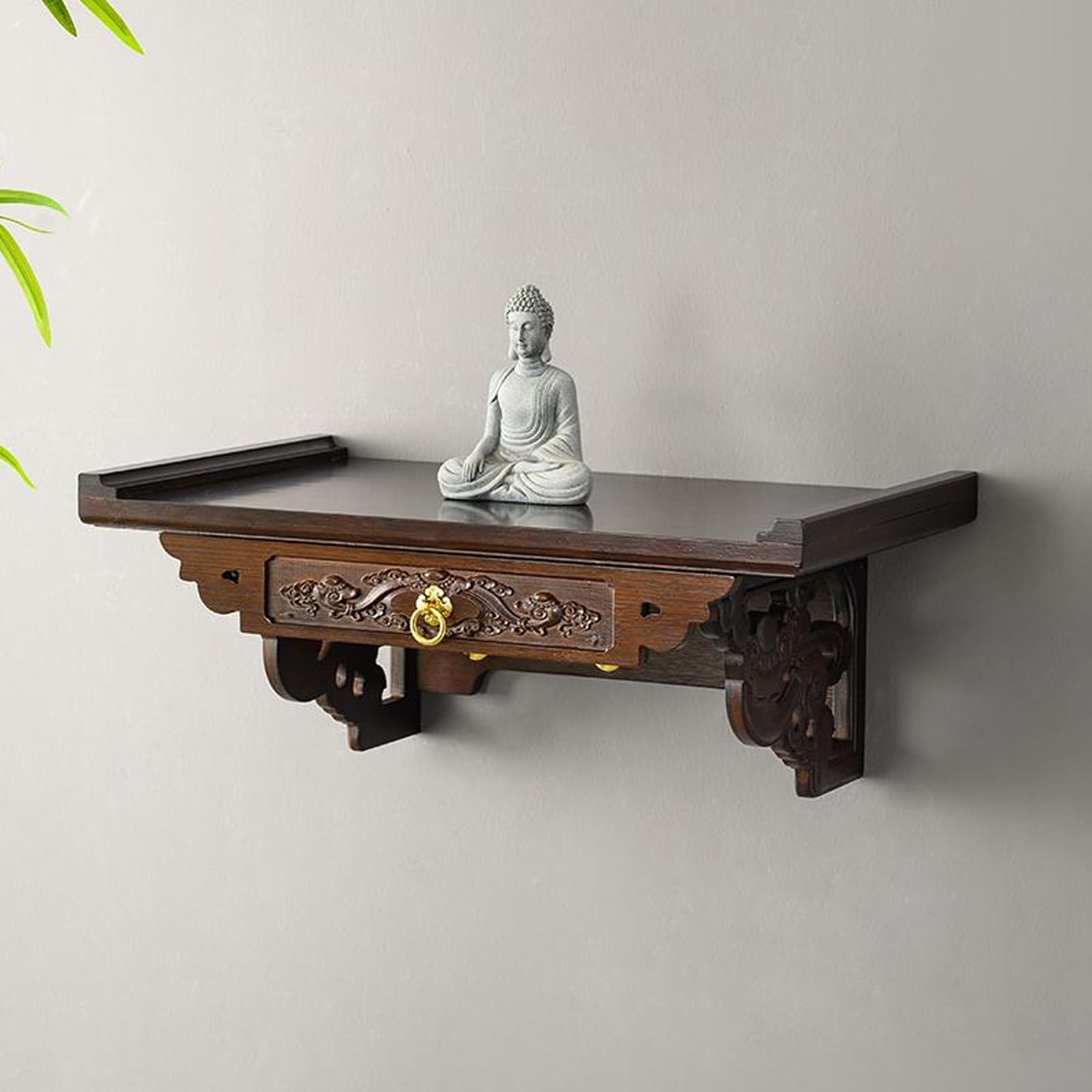 IvyLoutish Buddhist Altar Table, Wall-Mounted Personal Shrine Shelf for Home, Guanyin & Buddha Statue Display, Decorative Wall Hanging for Wealth God