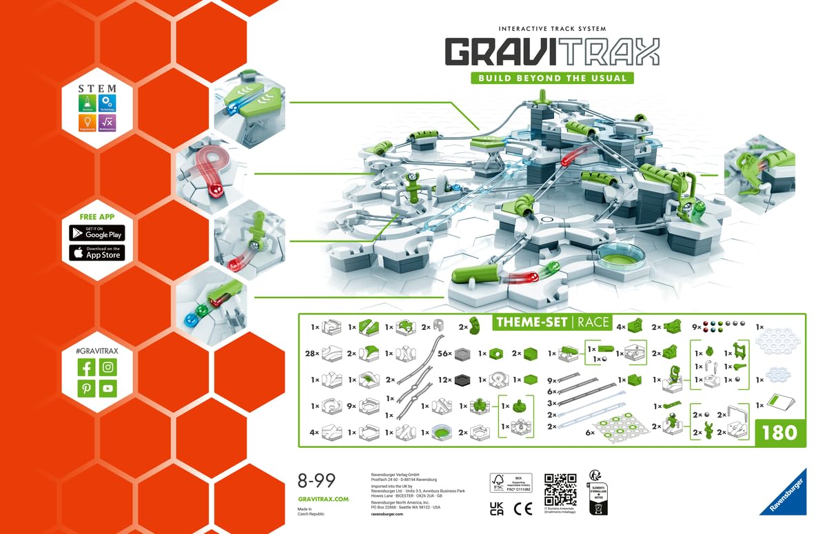 Ravensburger - GraviTrax Starter Set Race 180 Pezzi | Pista Biglie Con 150 Pezzi | Rompicapo Bambini Con Le Biglie | Giochi Bambino 8 Anni Maschio e Femmine | Giochi Per Bambini Compatibili Con Tutti