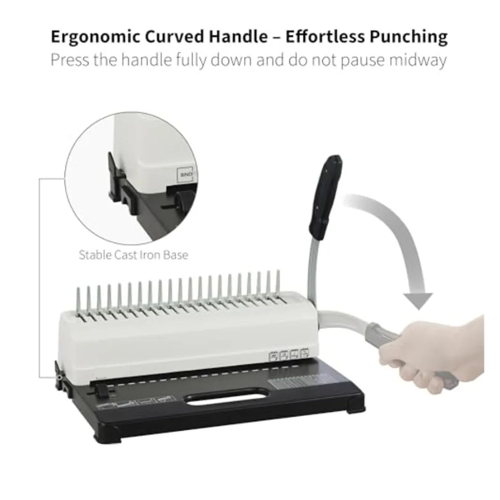 Rilegatrice a 21 fori, 350 fogli, rilegatrice a pettine con 100 dorsi a pettine da 1/2" for formato lettera A5 o formati più piccoli Operazione senza sforzo