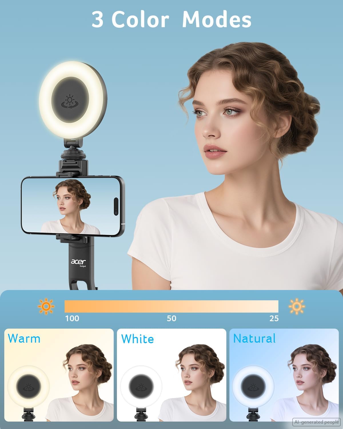 Treppiede per selfie per iPhone Acer, nero