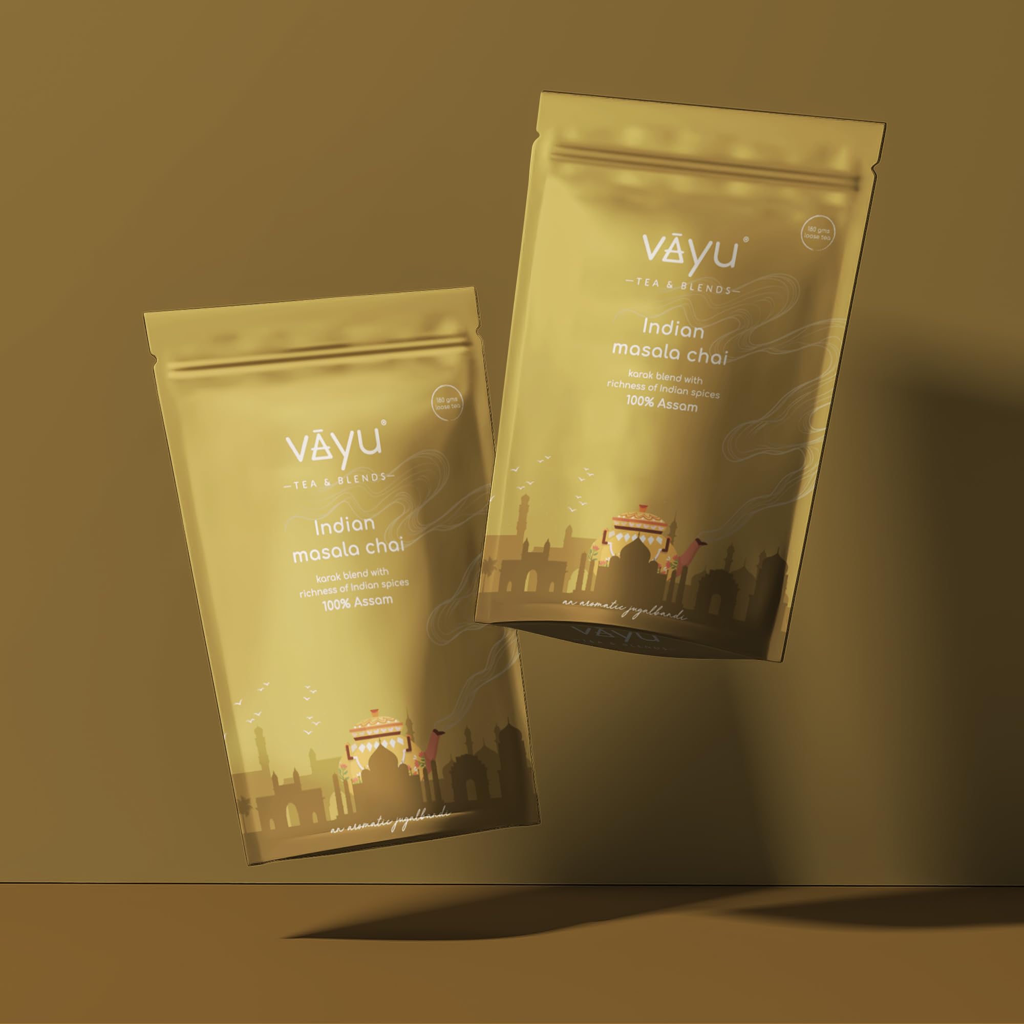 Vayu Tea & Blends - Indian Masala Chai | 100% Assam| Tea with Natural Cinnamon, Cardamon & Ginger | Loose Leaf Pouch of 180 grams