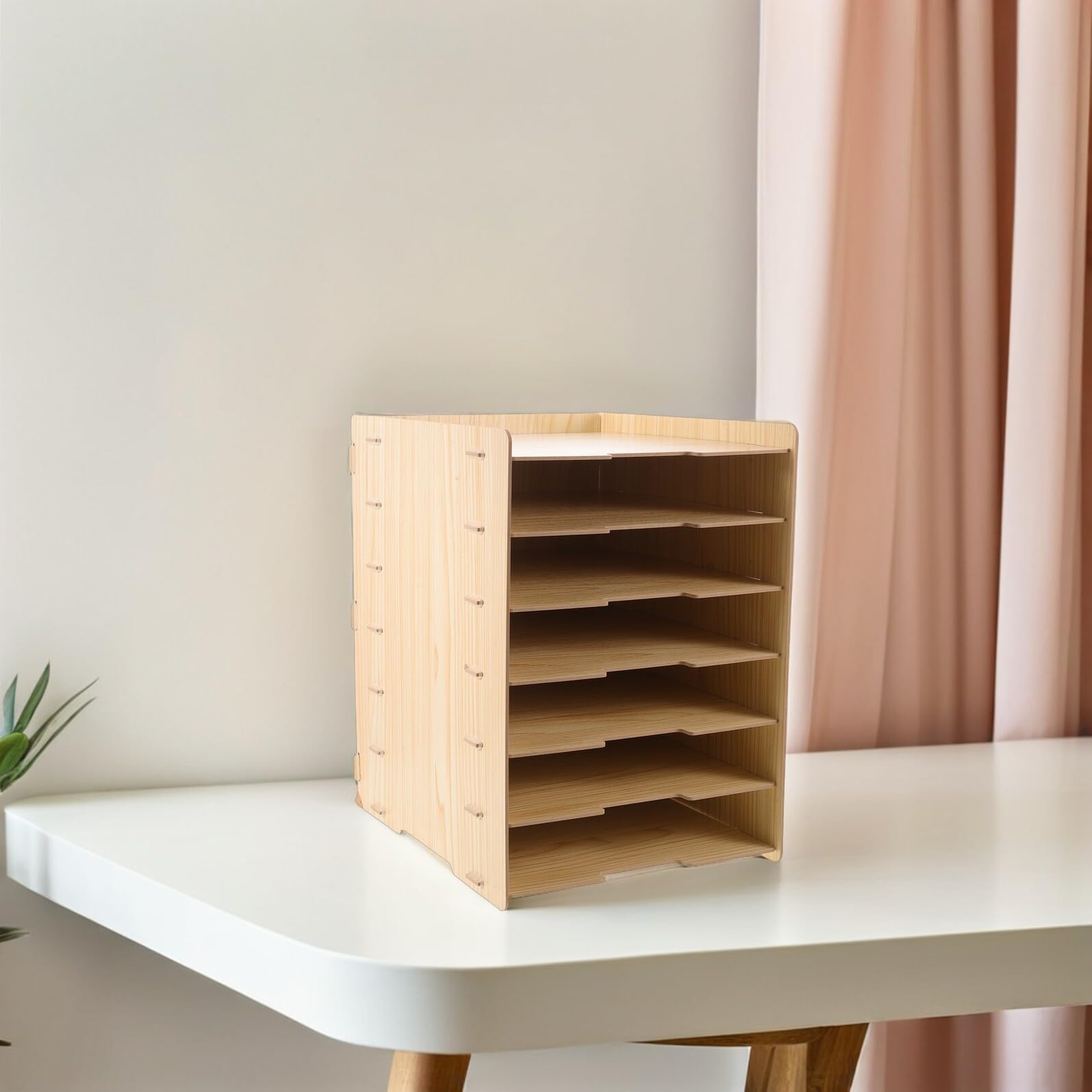 SHINEOFI Portadocumenti in Legno a 7 Livelli Impilabile con Design Naturale, Organizzatore da Scrivania per Ufficio e Home Office con Visibilità Ottimizzata dei Documenti