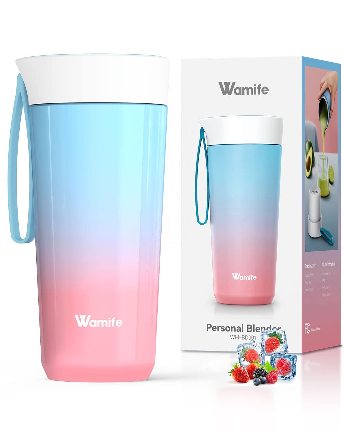 Wamife Portable Blender, Stainless Steel Personal Blender for Shakes and Smoothies, Double Walled Smoothie Blender with Ke...