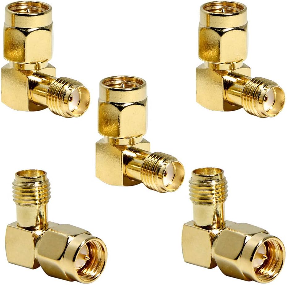 SMA 90 Degree Adapter, FPV Antenna Adapter, Right Angle SMA Male to SMA Female Connector Elbow 5-Pack for Fatshark FPV Goggles Antenna, Radio, Transmitter