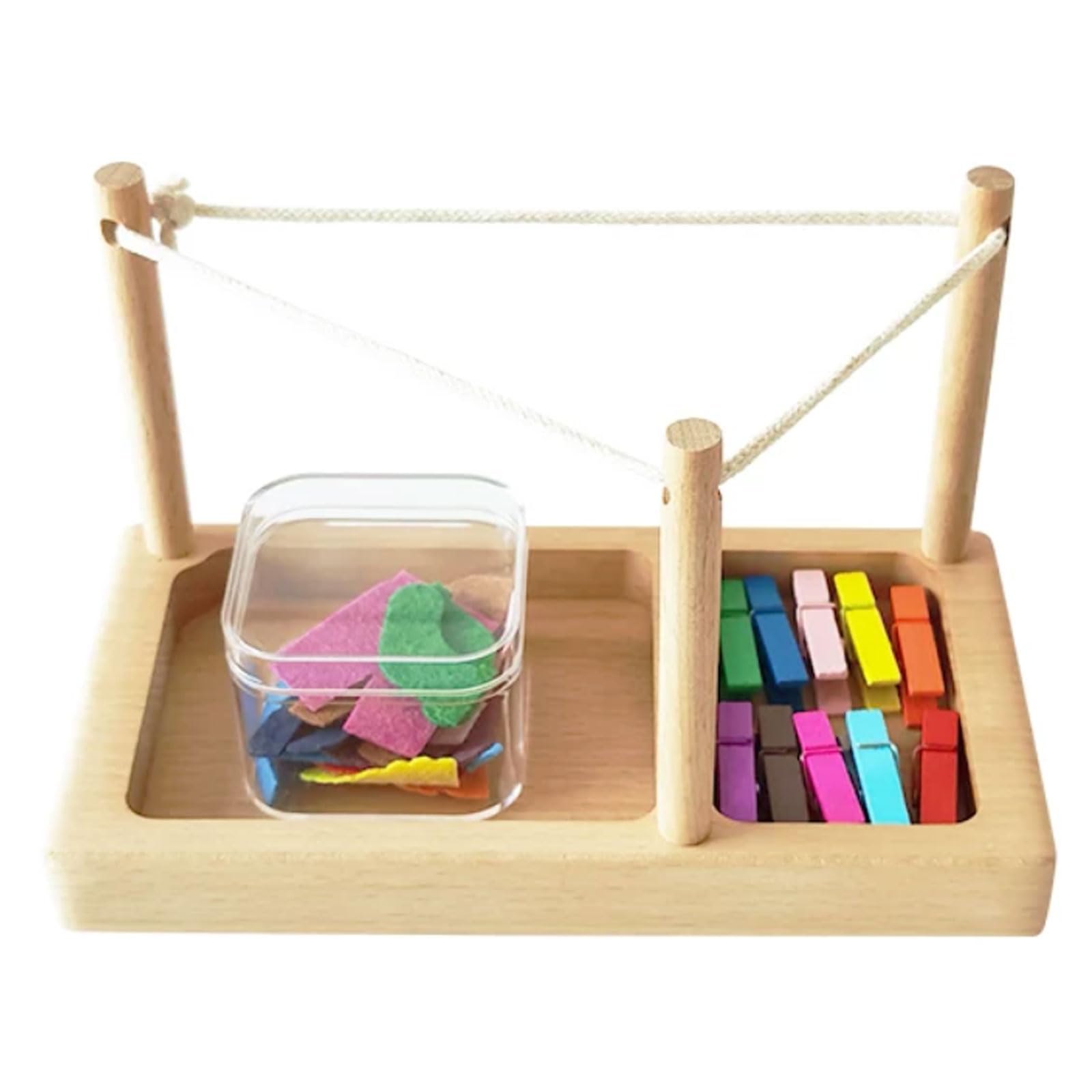 ttnmrc Montessori Wooden Clothes Drying Rack Set, Fine Motor Sensory Toy