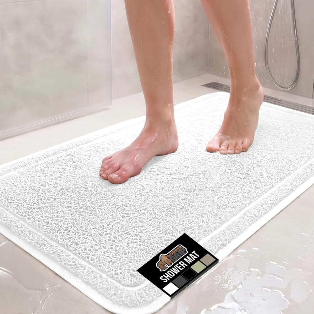 GORILLA GRIP Exfoliating Bath and Shower Mat, Textured Backing, 35x16 White