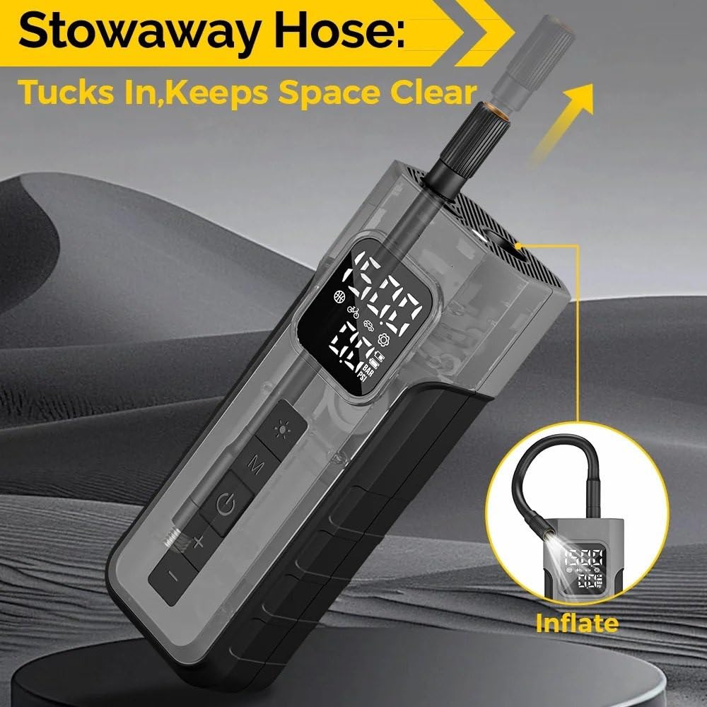 Compressore Aria Portatile Compressore d'Aria Portatile per Auto Compressore ad Aria Portatile | Pompa di gonfiaggio Per pneumatici wireless con luce a LED da 4000 mAh Per auto, , biciclette(Yellow)