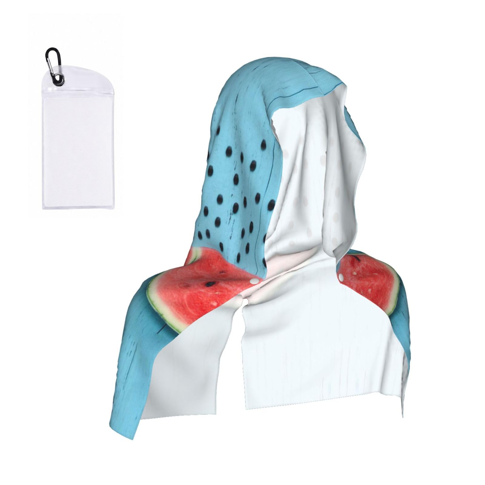 Satusa Men's Black Watermelon And Falling On Blue Background Print Cooling Hoodie Towel, Cooling Towels For Neck And Face, Quick Drying Absorbent Cooling Head Towel Beach Camping Gym Construction(2Pcs)