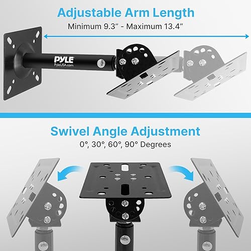 Miniatura 2 de Pyle Universal Speaker Mounting Bracket - Ceiling & Wall Speaker Mount with Adjustable Swivel Tilt, 13.4" Retractable Telescopic Arm, 75 lbs Max