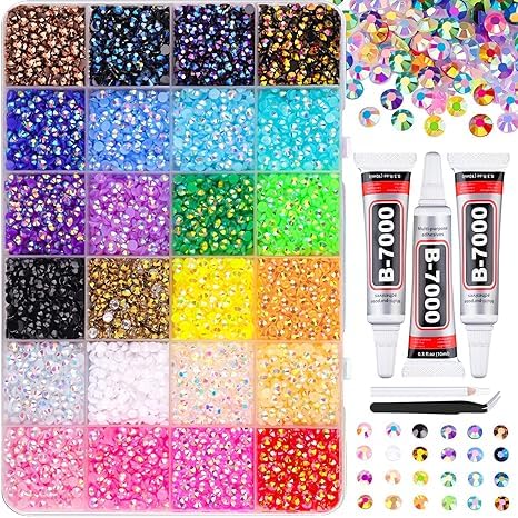 24000Pcs Rhinestones for Bedazzling Kit,Bedazzler Kit with 24 Colors Multicolor 3mm Resin Jelly AB Flatback Gems, with 3 x 10ml B7000 Glue, Tweezers, Pickup Pen & Sharpener for Nails, Diamond Art and DIY Crafts for Teen Girls & Adults-image-23