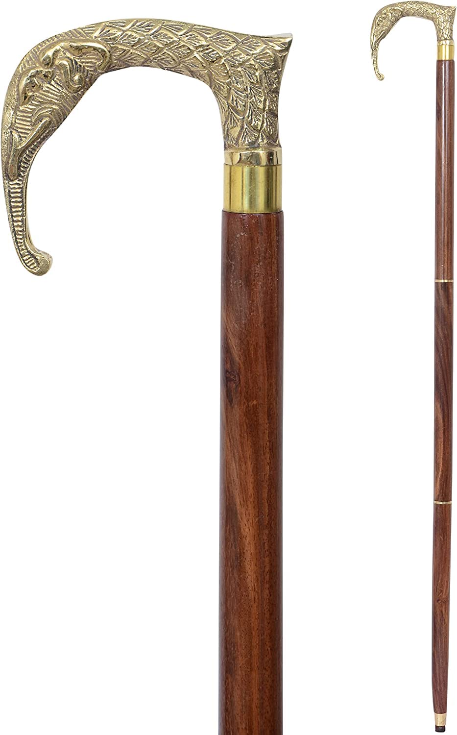 Alfiya Nautical Brass Elephant Walking Stick, Brown, 37 Inch