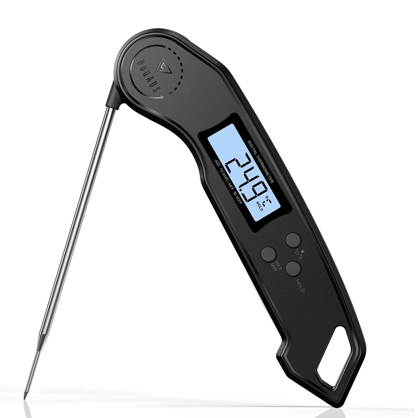 DOQAUS Fleischthermometer, 3-Sekunden-Lektüre Grillthermometer Mattschwarz | Bratenthermometer Genauigkeit ±1℃, mit Hintergrundbeleuchtung, Küchenthermometer für BBQ, Ofen