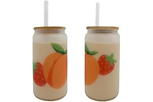 Frosted Strawberry Peach Beer Can Glass with Bamboo Lid and Reusable Straw