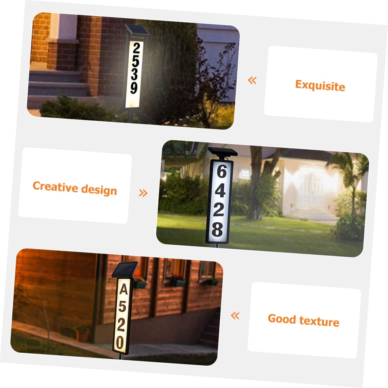 Targa Numero Civico Solare per Casa, Luce Indirizzo Esterno | Plastica Nera, Illuminazione e Visualizzazione Dati, per Giardino e Area Outdoor