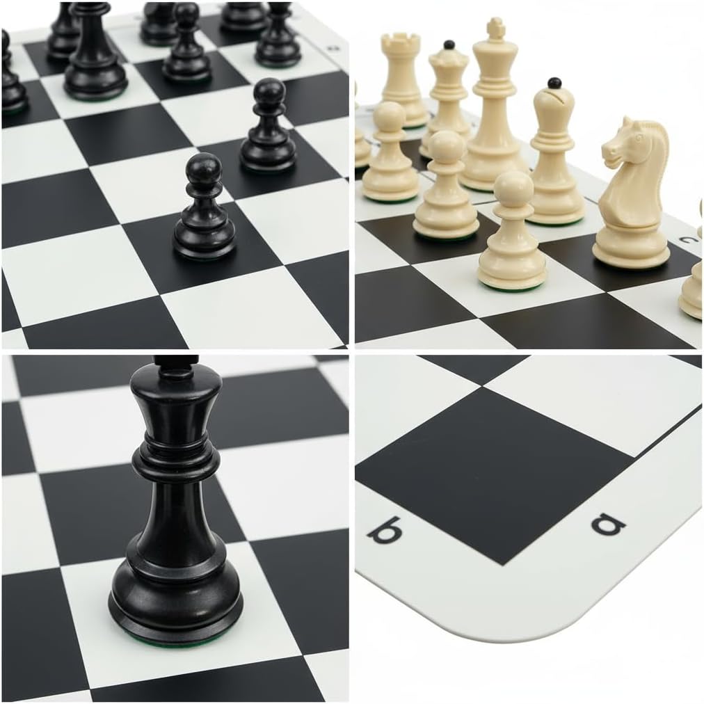 20" Silicone Chess Board Game Chess Set,4" King Tournament Chess Set Foldable Chess Board Mat,2 in 1 Travel Board Games for Kids and Adults, Ideal for Outdoor and Travel Use