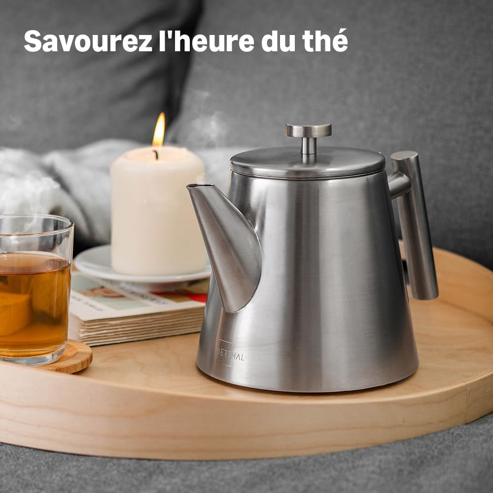 SILBERTHAL Théière en Inox Avec Infuseur Amovible - 1 litre - Garde la Chaleur - 6 à 8 Tasses