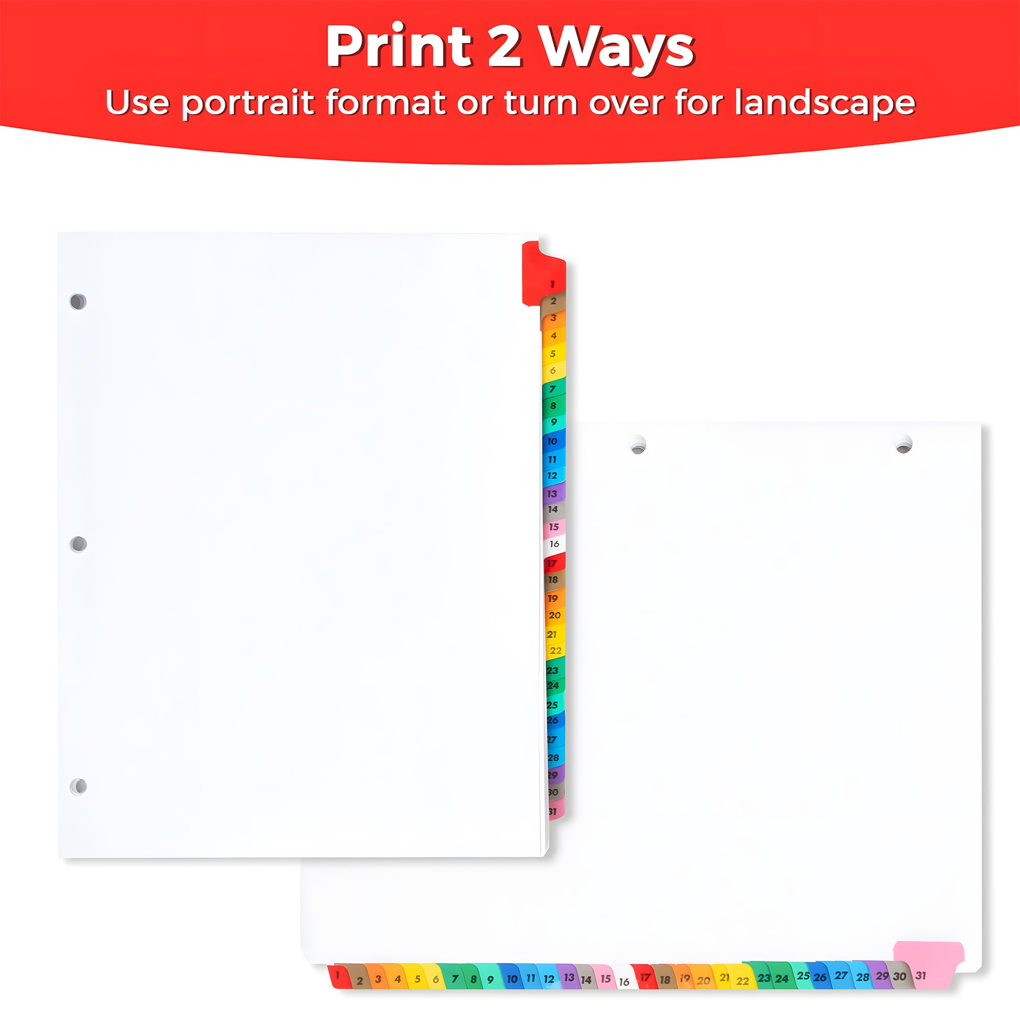 Divisori per raccoglitori a 3 anelli, 6 set, 1-31 divisori numerati con indice con sommario, 21,6 x 27,9 cm, perforati a 3 fori, divisori per scuola, ufficio, archiviazione, organizzazione, confezione