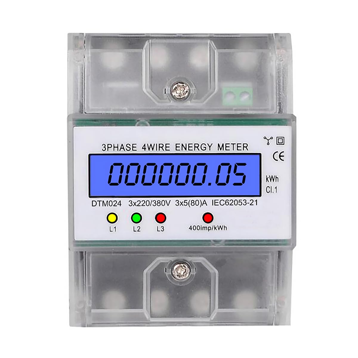 Alnicov Cyfrowy licznik prądu z wyświetlaczem LCD, 3 x 230/400 V, 5 (100) A, licznik pośredni, licznik prądu przemiennego do 35 mm szyny DIN, 3 fazy, 4 przewody
