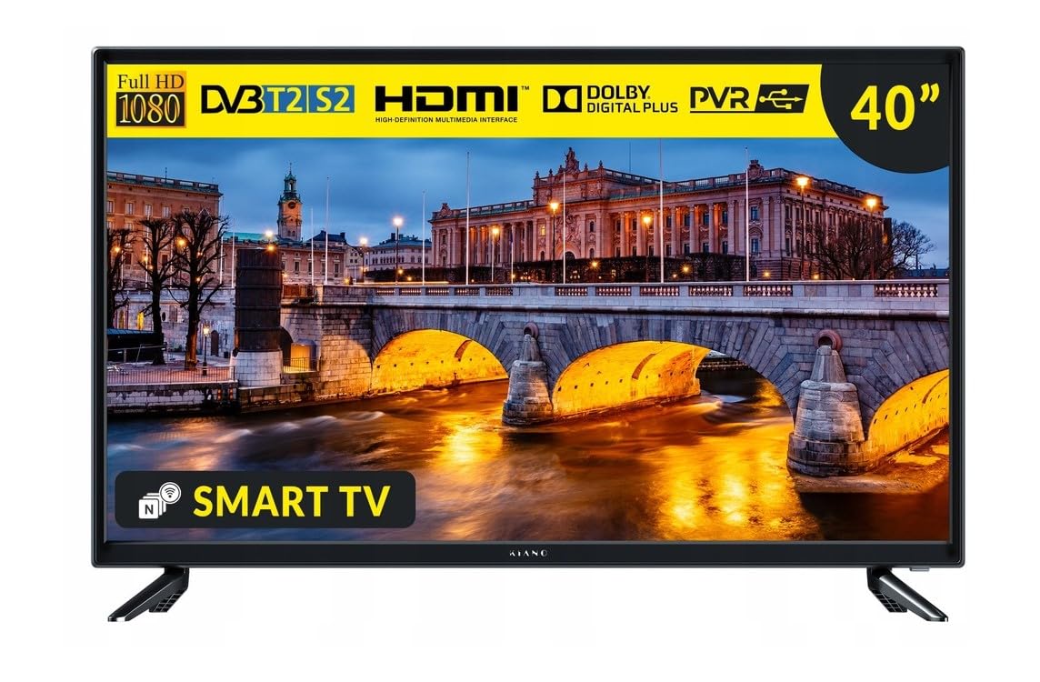 Kiano Slim TV Smart Telewizory 40" Cal 100 cm LED Full HD 1080p TV FHD | Android TV Netflix HBO YouTube PrimeVideo | Bluetooth WiFi Miracast | 3 HDMI USB | Dolby Audio |Triplo Tuner DVB-T2 Czarny