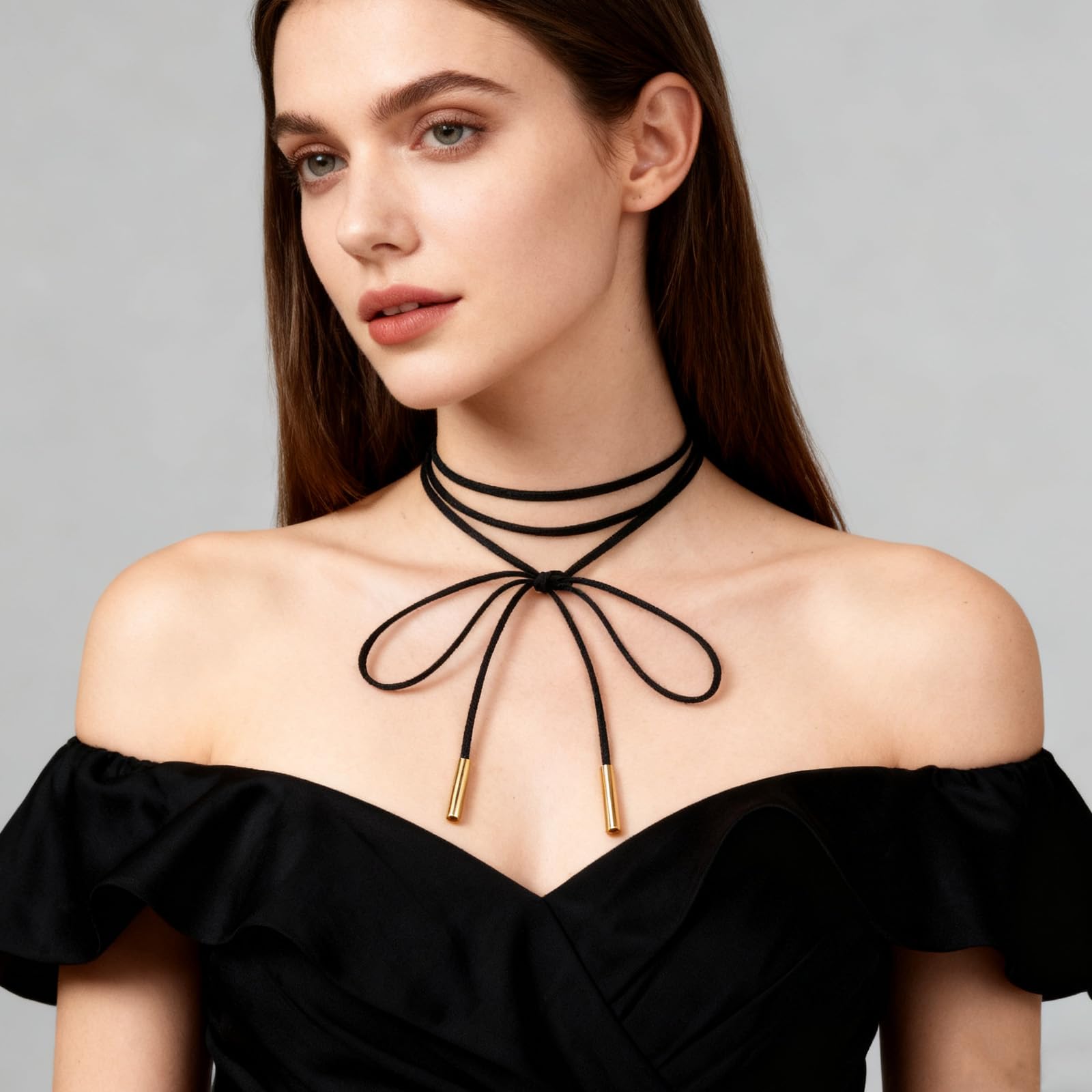 1 x długi naszyjnik typu choker dla kobiet, naszyjnik damski, welurowy, czarny, gotycki naszyjnik z kokardką, styl vintage, na urodziny, Halloween, Boże Narodzenie
