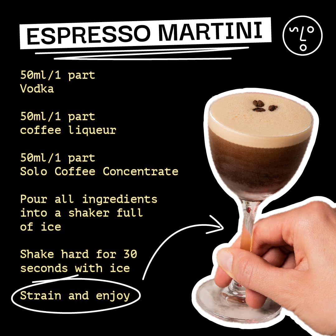 Solo Coffee - Cold Brew Kaffeekonzentrat, Espressostärke, Instantkaffee in Barista-Qualität, Eiskaffee und Espresso Martini-Mix, natürlich, 1 l, 20 doppelte Shots