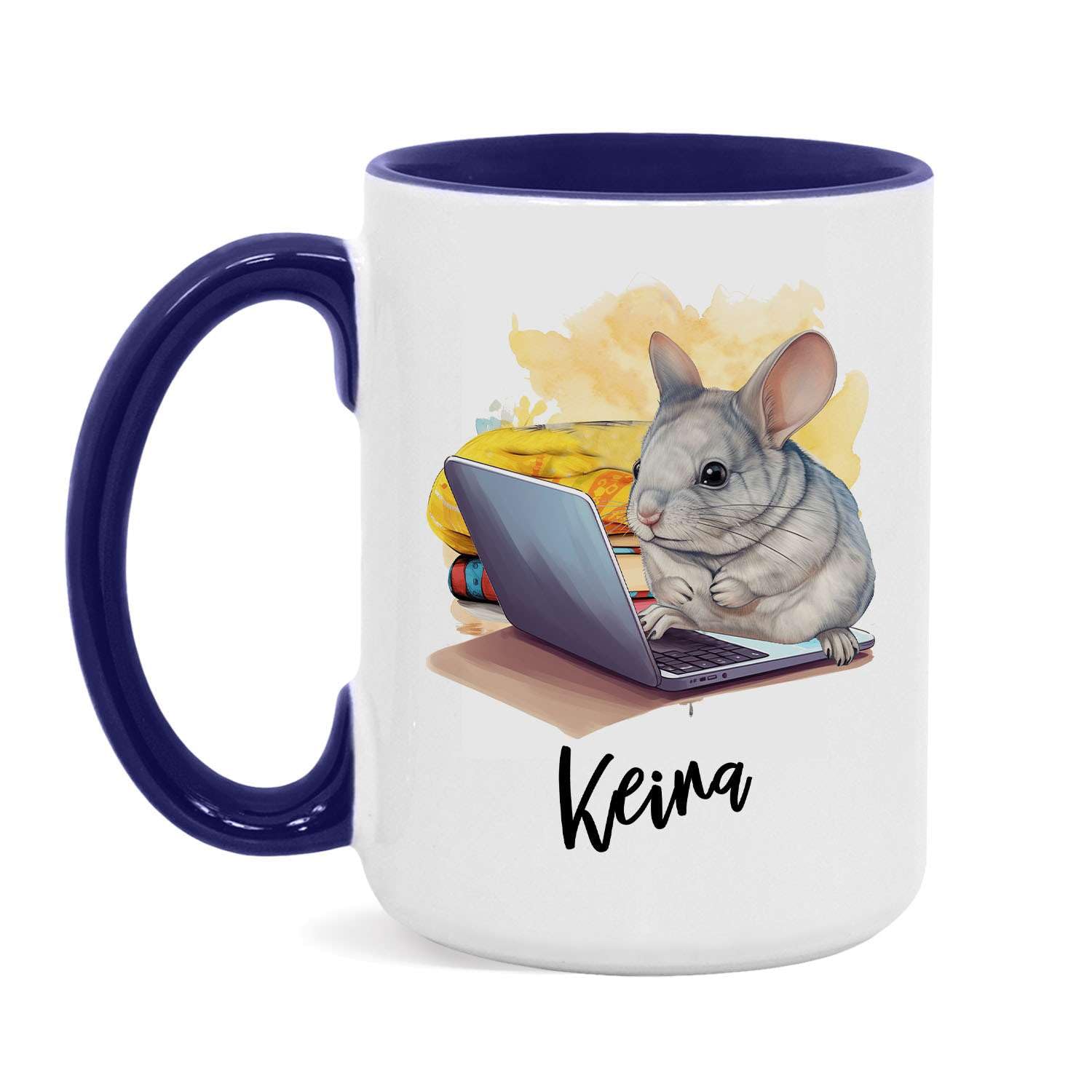 Personalized Chinchilla And Computer Coffee Cup 11oz 15oz, Chinchilla Mug, Custom Animal Lover Accent Mug, Novelty Chinchilla Themed Cup Gift For Coworker, Customized Name Animal Ceramic Tea Mug