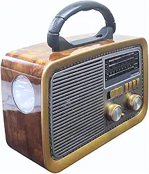 Rádio AM FM Retrô Vintage Portátil Bluetooth Bateria Recarregável Bivolt 110v 220v A-3188 Antigo a Tomada e Pilha com Lanterna Univerza (Marrom-claro)