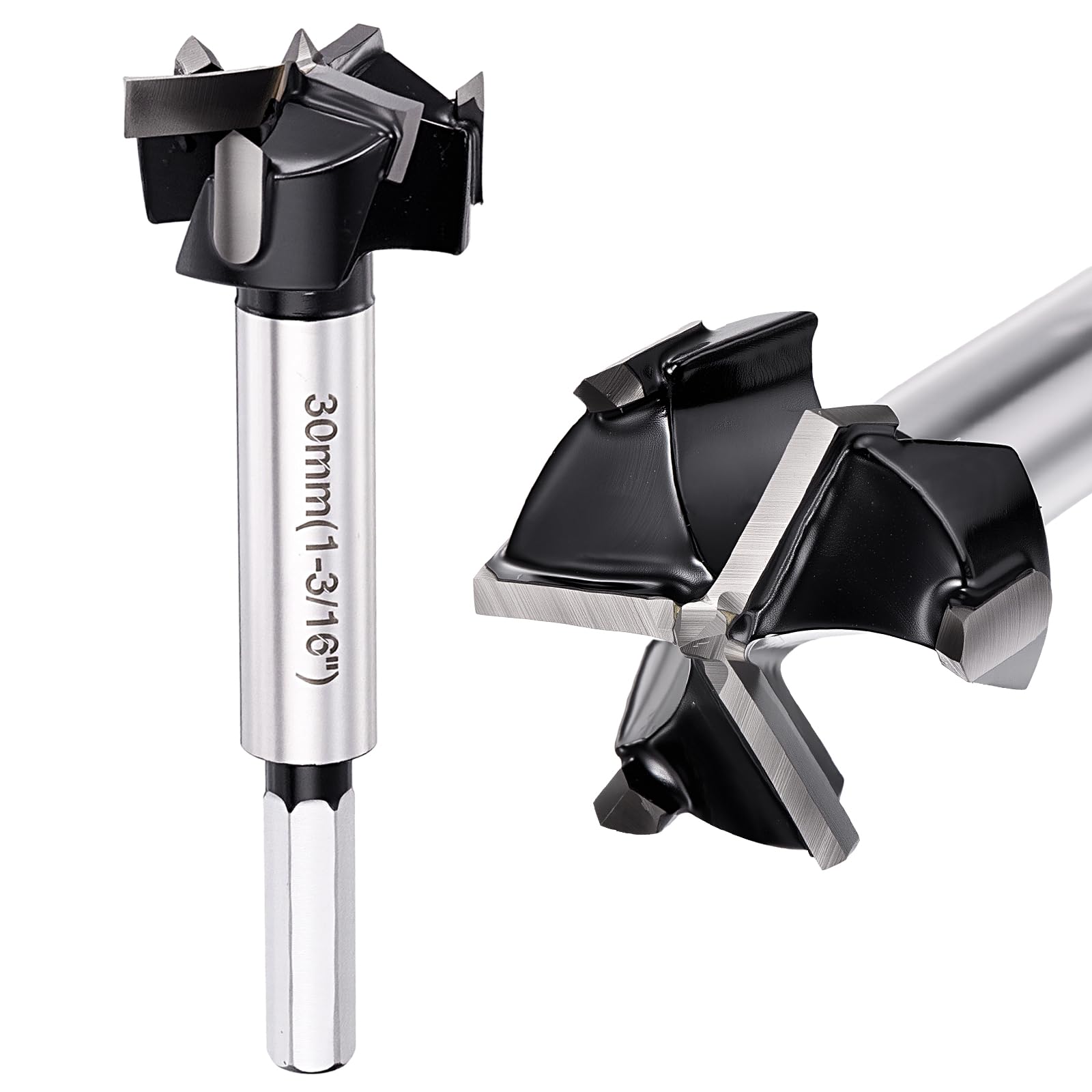 DTGN 30mm Forstner Drill Bit 1-3/16" - 1Pack - Good for Wood Plastic Plywood - 3 Flutes Tungsten Carbide Woodworking Hole Saw Cutter with Hex Shank - Black
