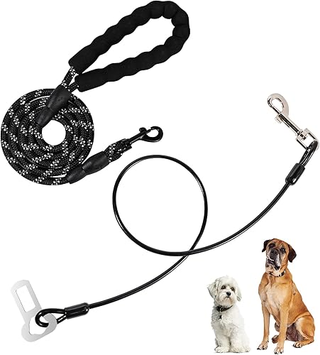 EPN Cinturón de seguridad para perro de 31 pulgadas con correa de nailon resistente arnés de seguridad para perro de acero a prueba de mordidas con