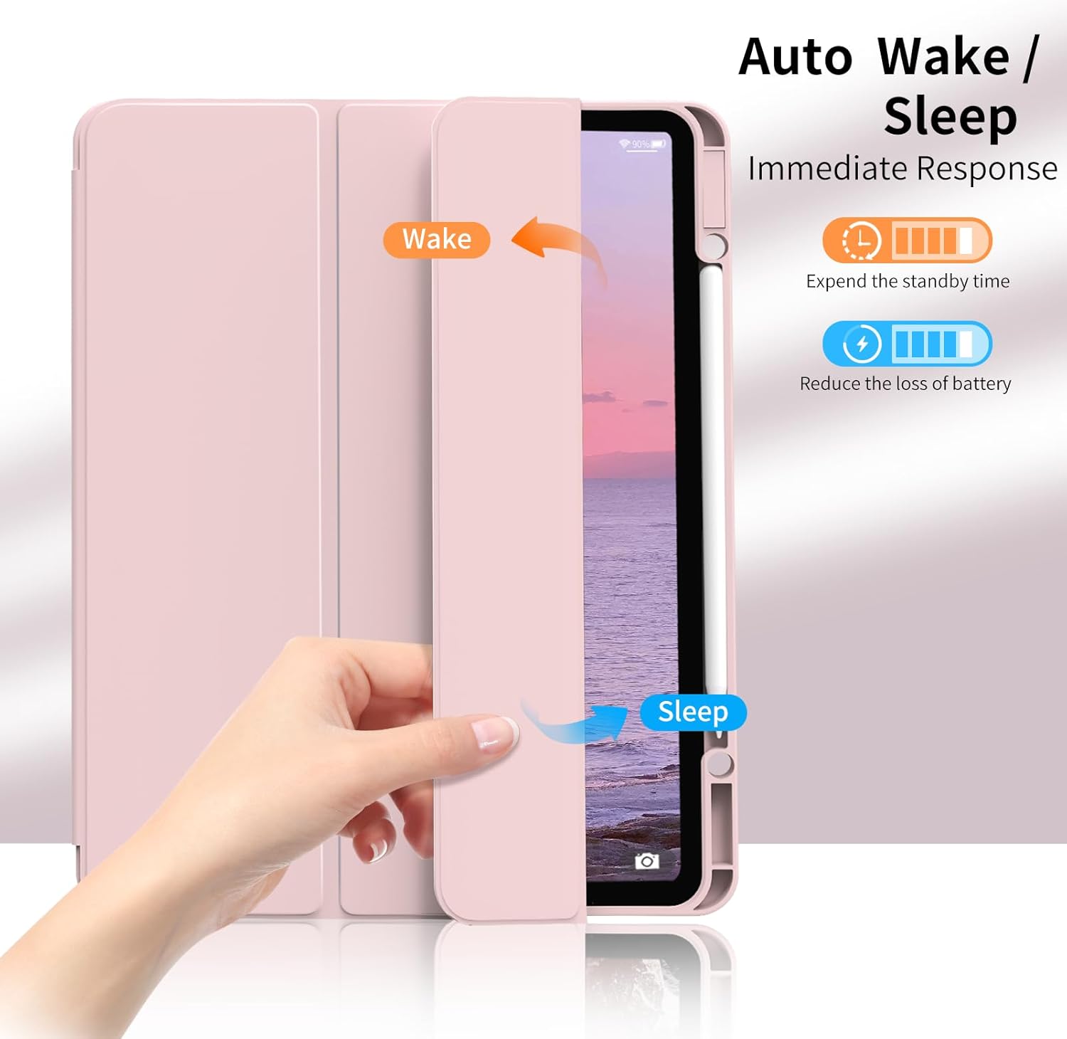 KENKE for iPad Pro 11 Inch Case 4th/3rd/2nd Generation 2022/2021/2020 Magnetic Attachment 2nd Pencil with Right Side Pencil Holder Soft Slim PU Cover Auto Wake/Sleep (Pink) - Image 3