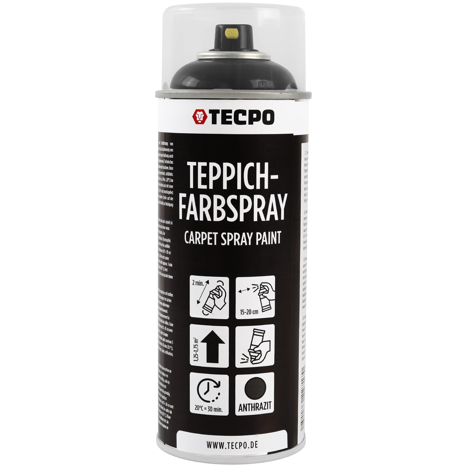 TECPO Spray de pintura para alfombras, 24 x 400 ml, color antracita, para alfombras, alfombrillas de coche, tejido de goma, plástico, tratamiento interior