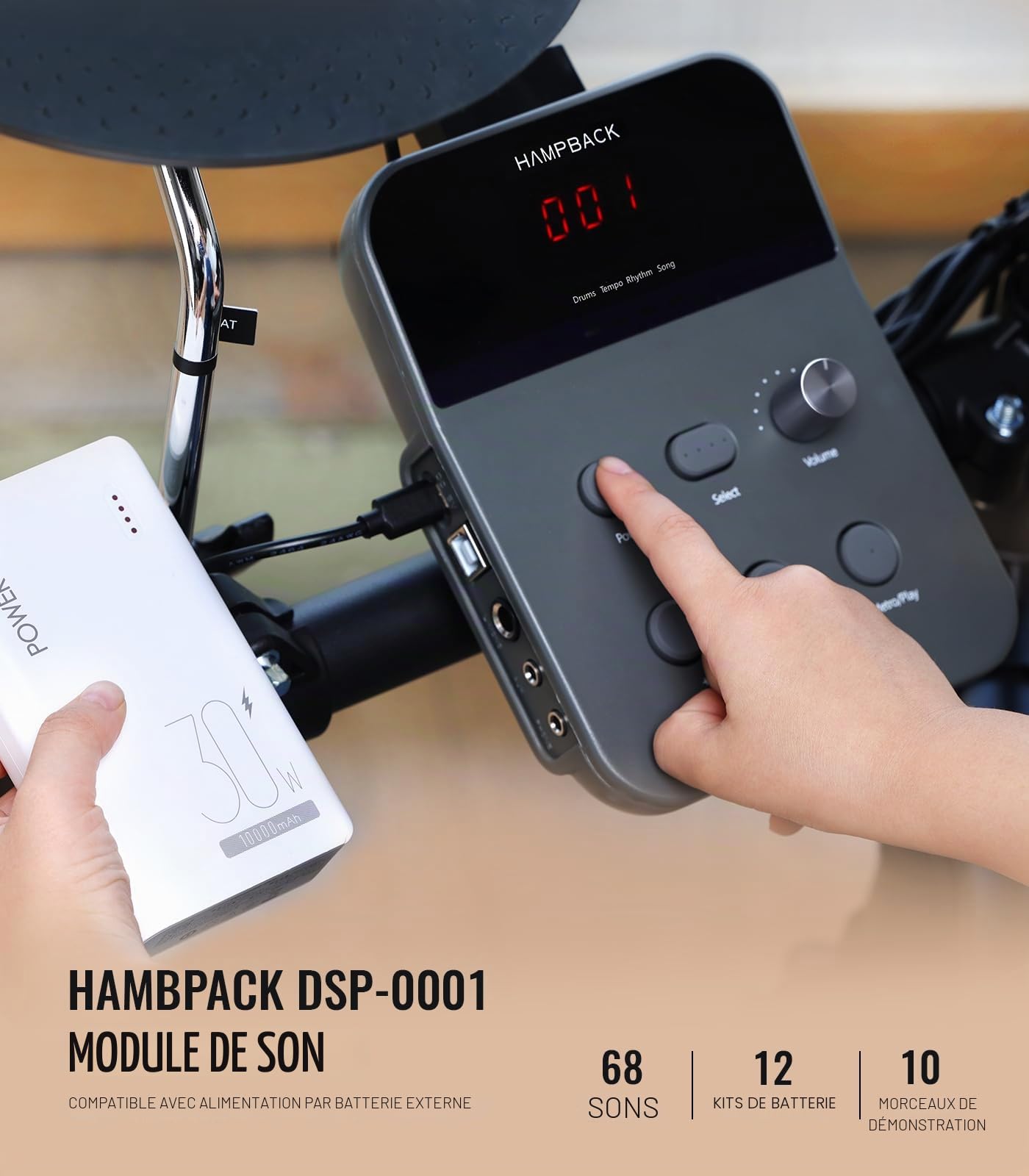 MK-0 Batterie Electronique avec Pads en Maille 7", Cymbales 8", 12 Kits, 68 Sons, USB MIDI, Siège, Baguettes, Casque et 2 Pédales, Convient aux Débutants et aux Enfants