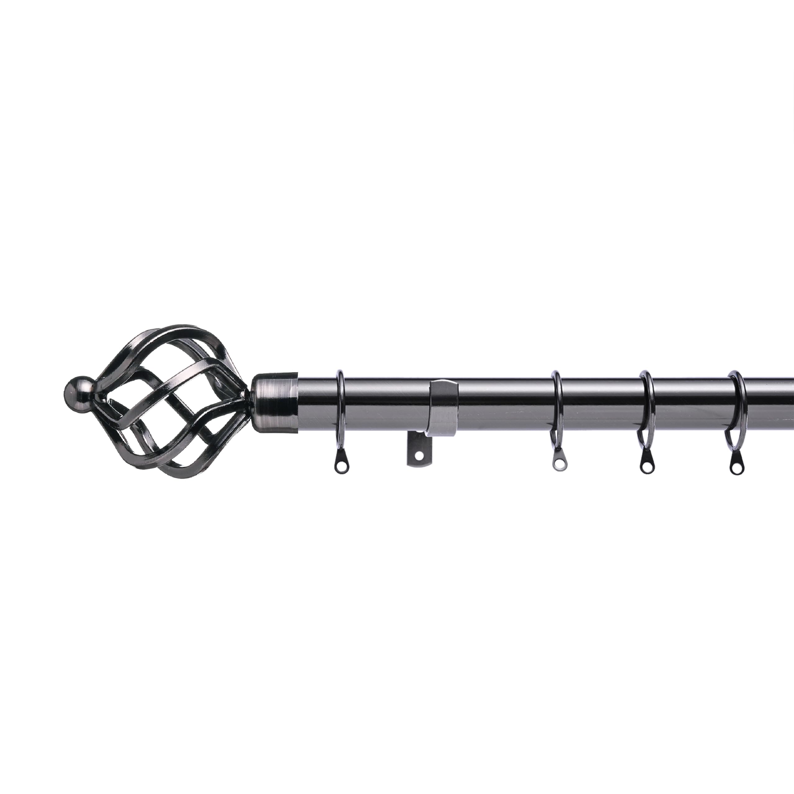Lister Cartwright 28mm Black Nickle Adjustable Extendable Metal Curtain Pole Set Rings with Cage Finial Voile Easy fit to Outdoor, Bedroom, Living Room (120-220 cm)