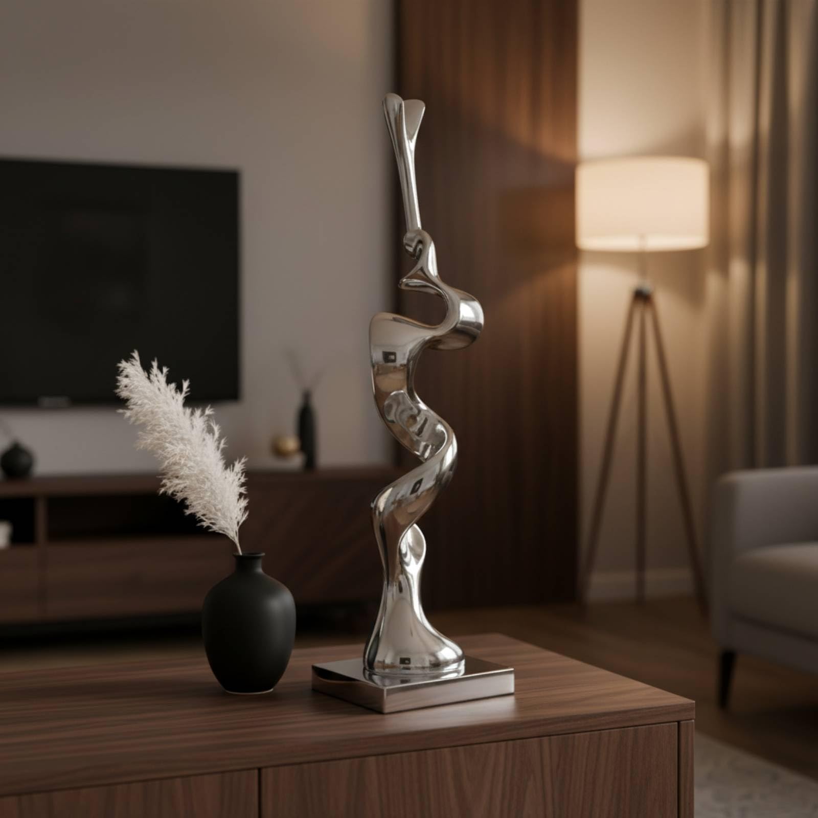 Baoblaze Estatua Escultura Moderna Decorativa Ornamental Figura Resina de Estilo Actual con Reflejo Intenso y Forma en Espiral con Base Cuadrada Adecuada para, 12 12 37cm