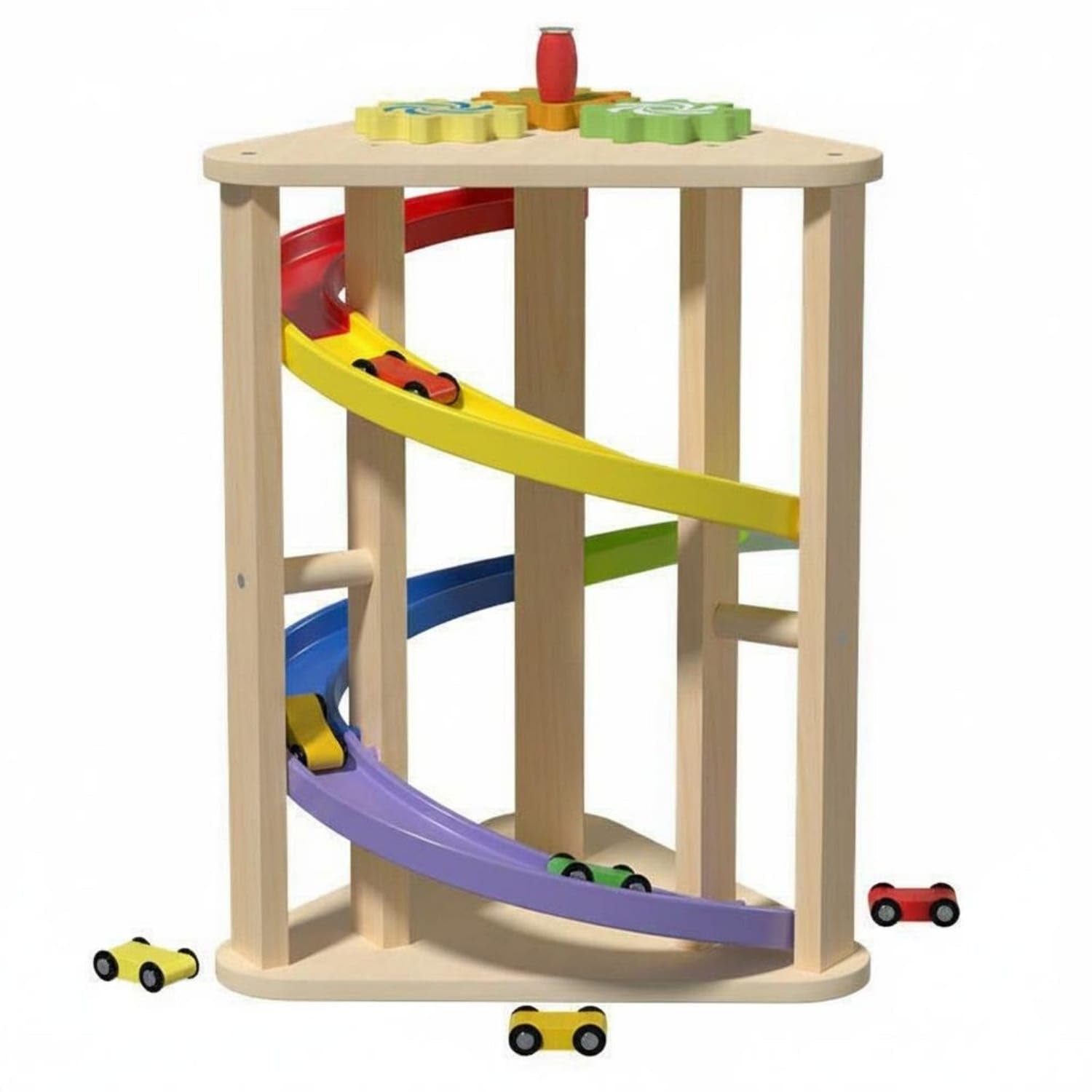 Wooden Spiral Ramp Toy Solid Wood Rotating Slide Car Toy