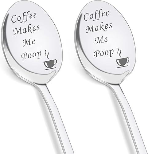 Coffee Makes Me Poop - 2 cucharas de helado grabadas para regalo cucharas de café personalizadas de acero inoxidable regalos de cumpleañosNavidad