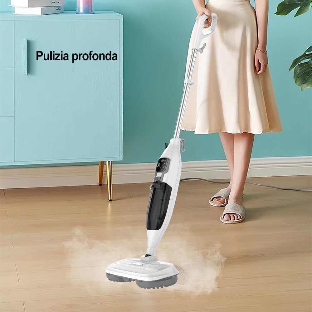 Steam Mop, lavapavimenti a Vapore per la Pulizia, pulitore a Vapore Portatile Multiuso, 13 Accessori, per Pavimenti in Legno, Laminato, Vinile, Piastrelle, Marmo
