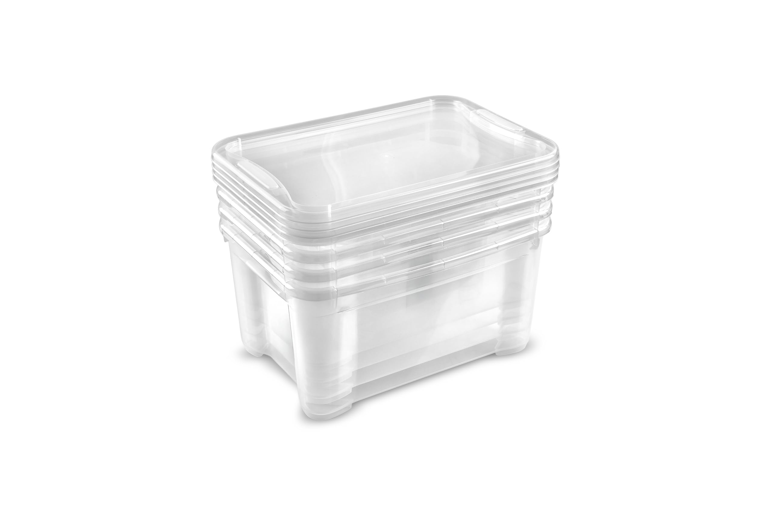 Keter Set di 10 Contenitori in Plastica con Coperchio T Box, Trasparenti, Ideali come Portaoggetti, Adatti per Armadi, Garage e Ufficio, Taglie Miste