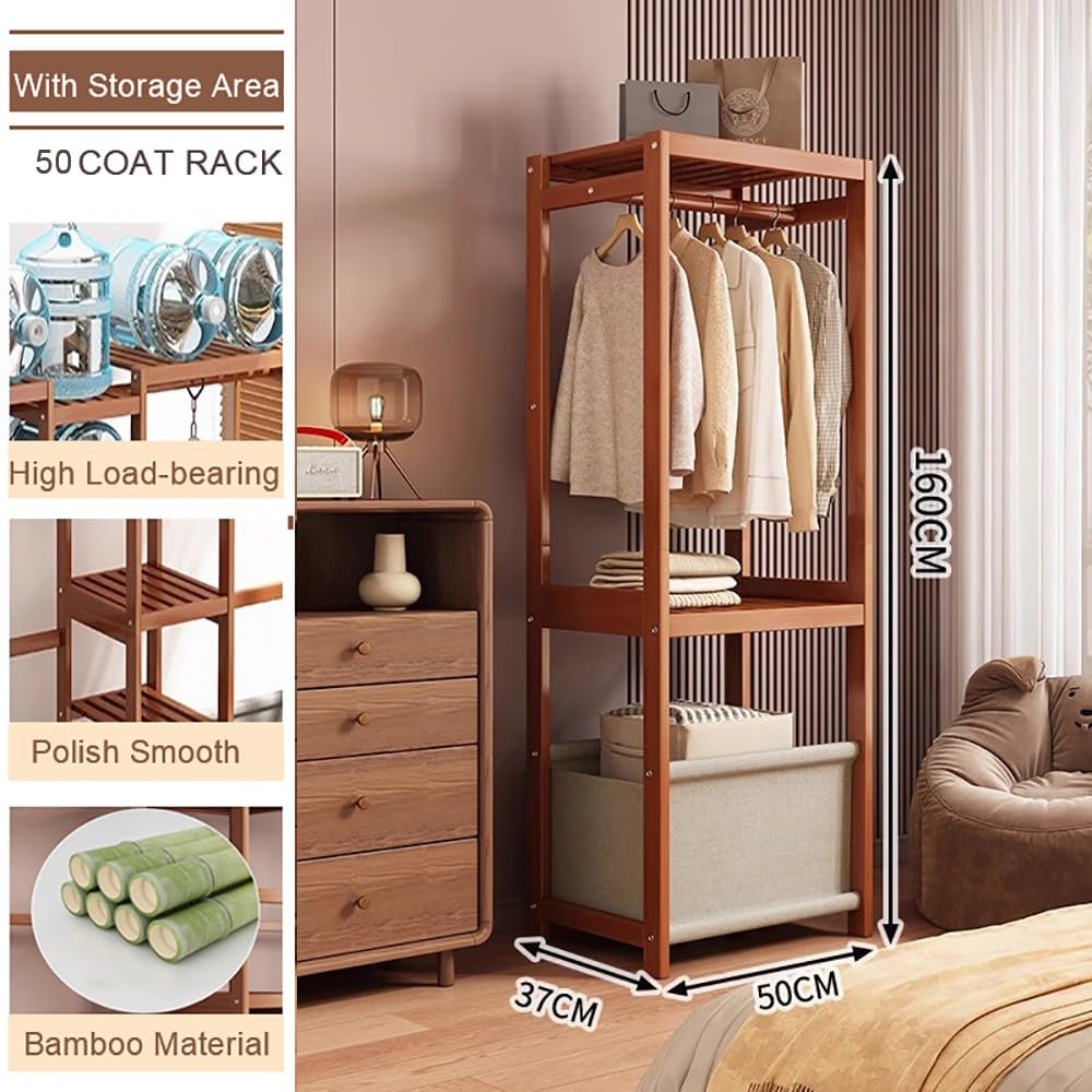 Multifunktionaler Kleiderständer aus Holz, stabil, freistehend, Hanr mit Regalen und Stofftaschen für Schlafzimmer, Eingangsbereich, Garderobenständer, Nizer, vielseitige Garderobe