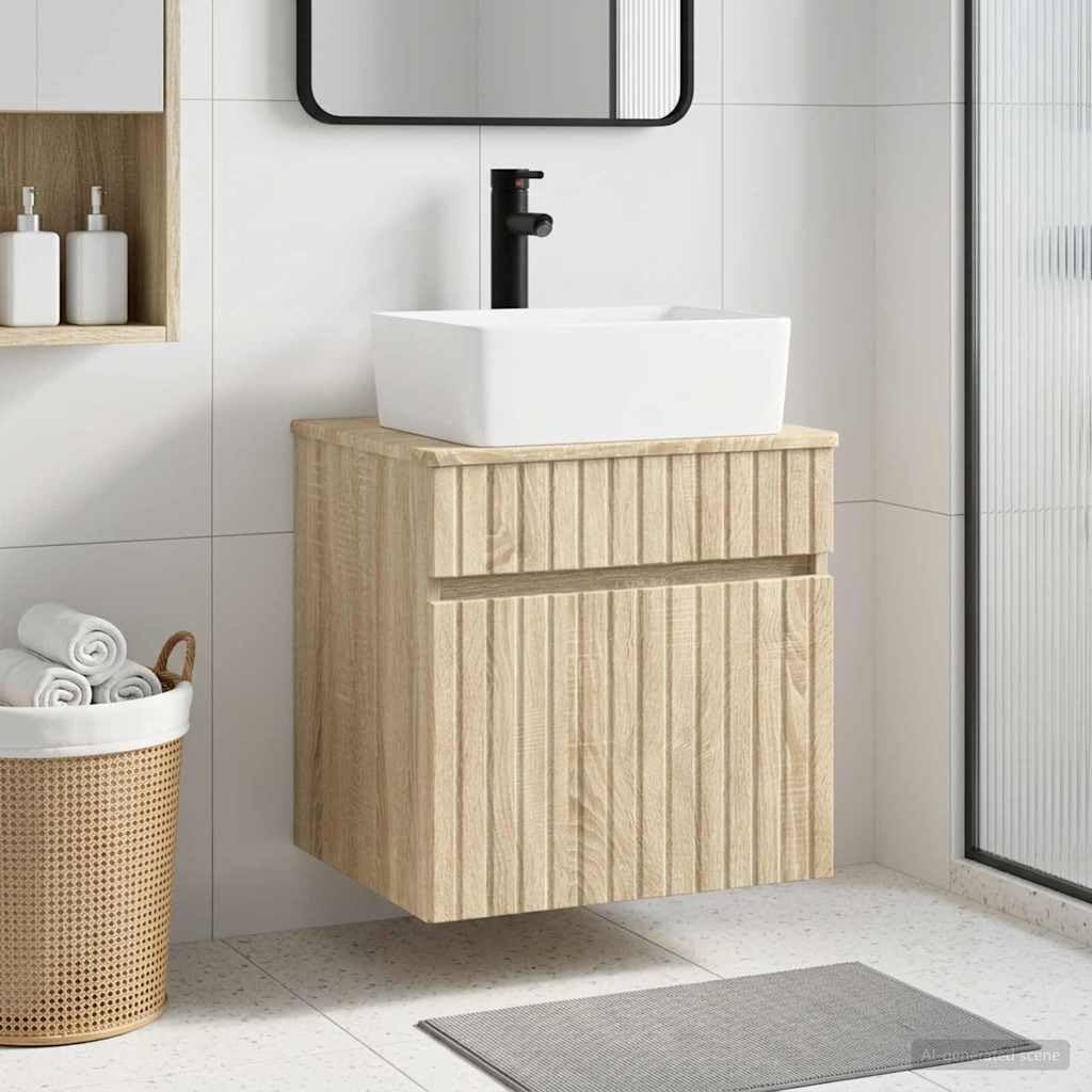 Lavabo de pared de roble Sonoma 49x41x63 cm con cajón de almacenamiento para aseo