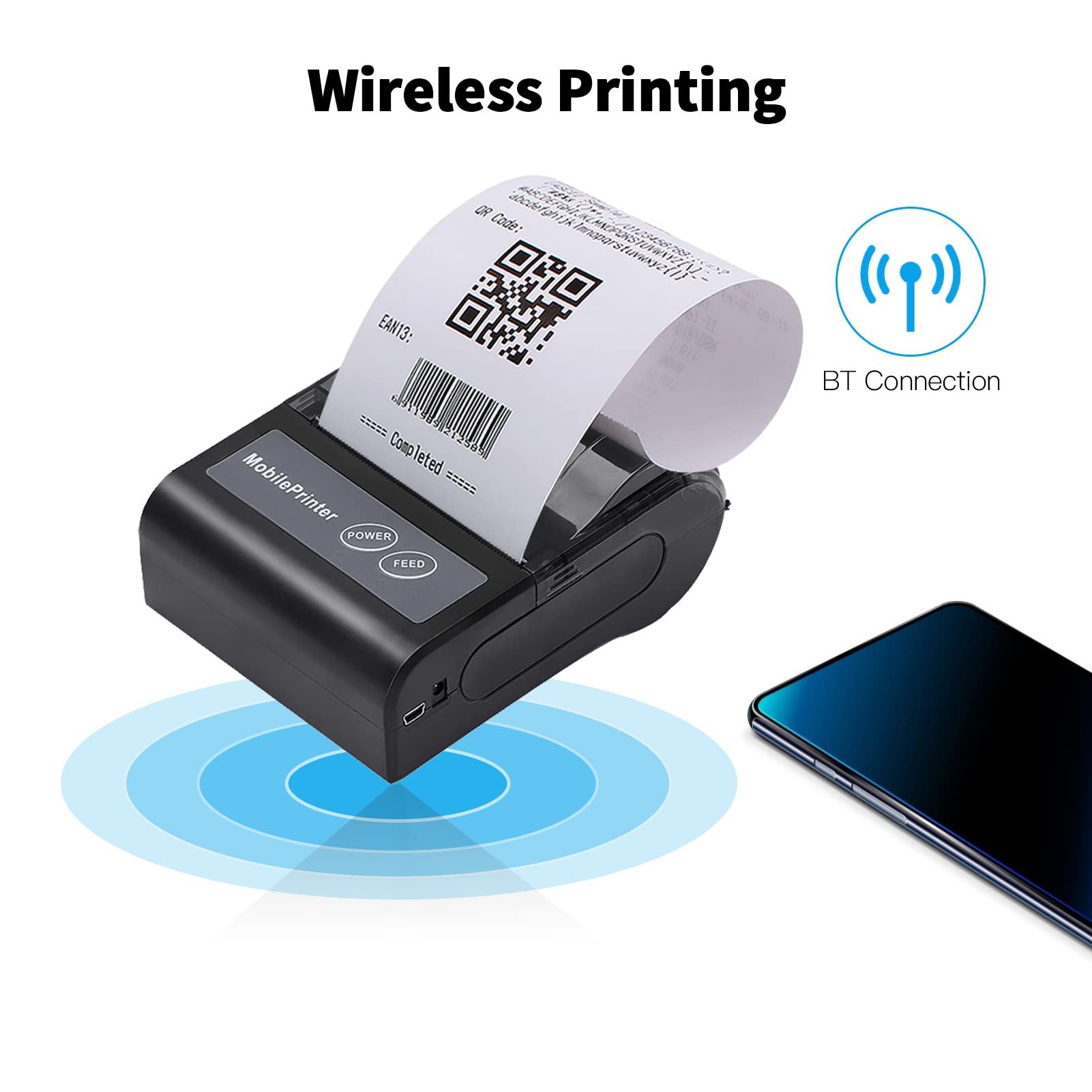 80 mm kabelloser BT Thermodrucker, Tragbarer persönlicher Rechnungsdrucker, Mini USB BT POS-Drucker, kompatibel mit Android/iOS/PC/Windows/Linux