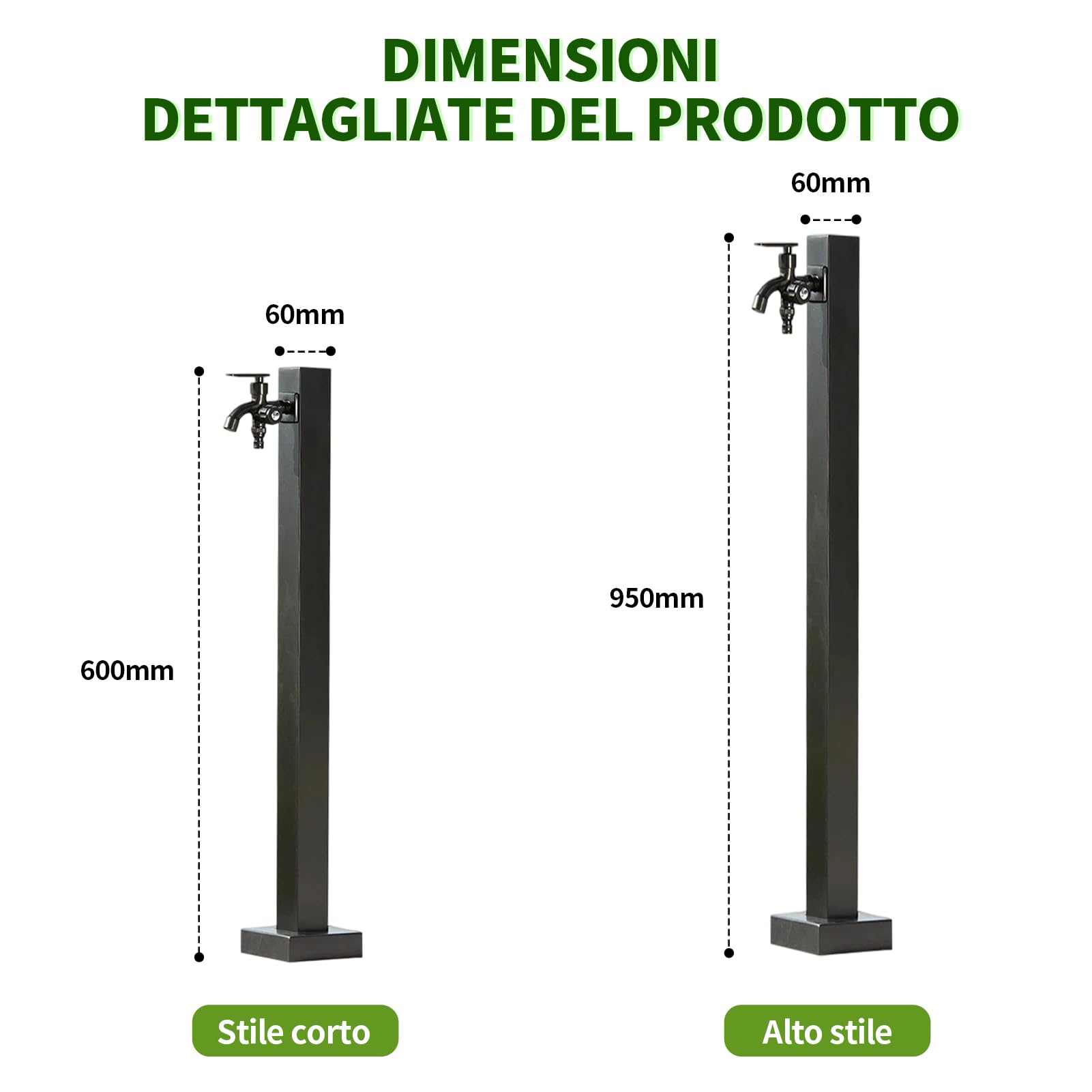 Robinet d'Extérieur Vertical en Acier Inoxydable, fontana da giardino esterno, Design Moderne et Élégant, Hauteur 60cm ou 95cm, Antigel Intégré, Pour Jardin, Terrasse, Villa